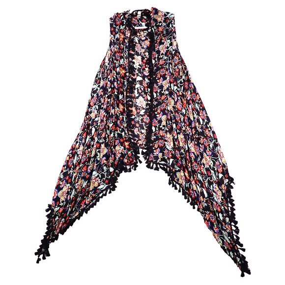 Cato 22/24W Open Front Waterfall Black Floral Tassels Plus Size Cardigan Vest - Picture 1 of 8